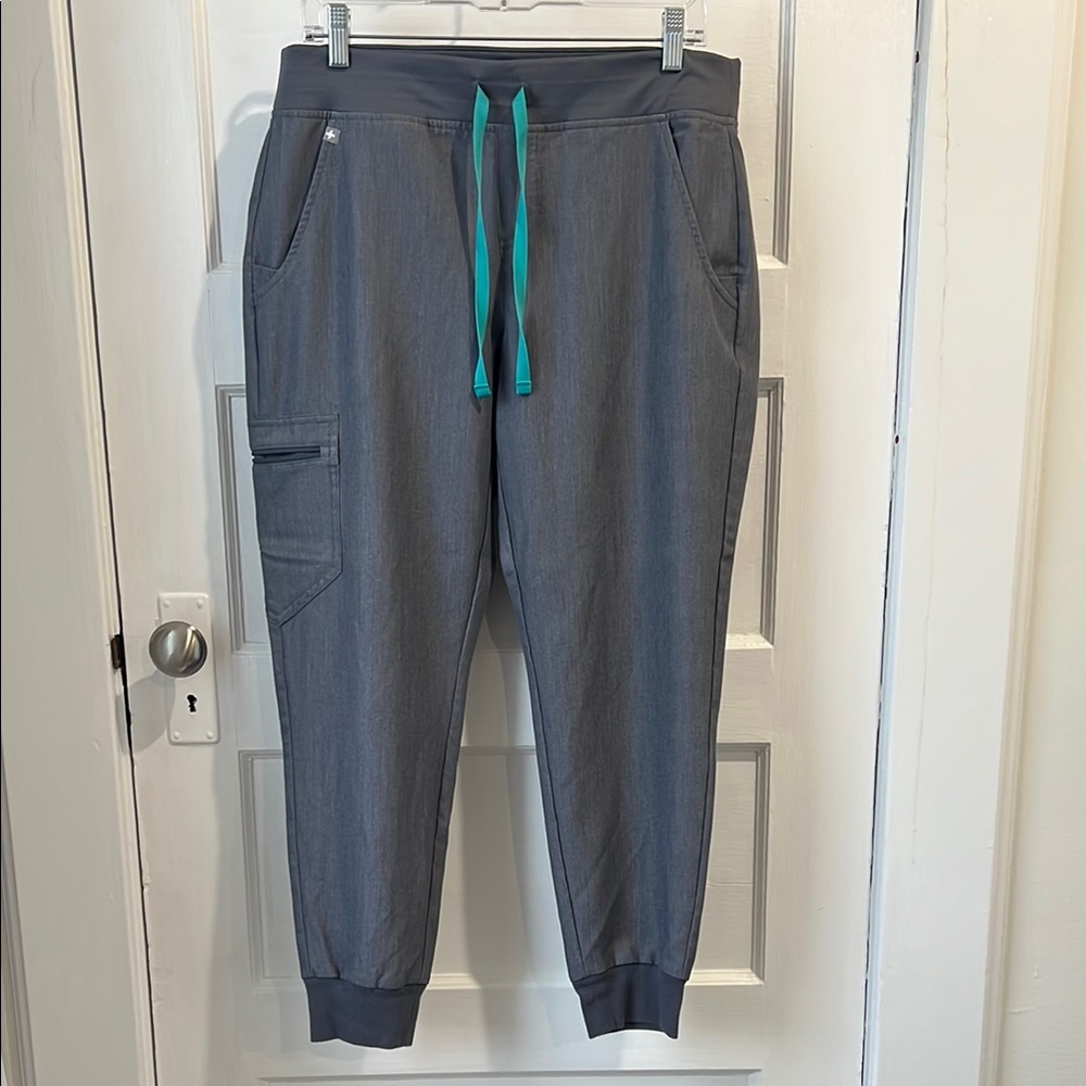 Women’s Figs Zamora Gray Jogger Pants with Teal Accents